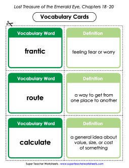 Vocab. Cards for Chapters 18-20 Book Geronimo Stilton Worksheet