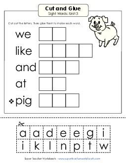 Cut-and-Glue (Unit 3) Sight Words Worksheet