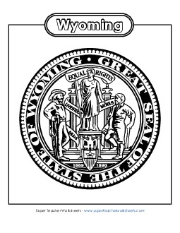 Wyoming State Seal (Black & White) States Individual Worksheet