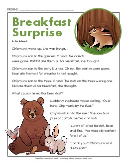 Breakfast Surprise 1st Grade Reading Comprehension Worksheet