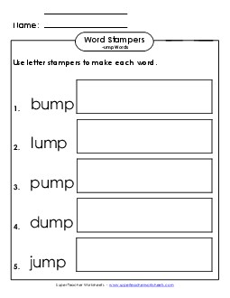 Letter Stampers Activity (-ump Words) Word Families Worksheet