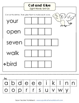 Cut-and-Glue (Unit 26) Sight Words Worksheet