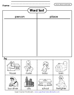 Nouns Cut & Sort (Person & Place)   Worksheet