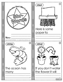 Mini-Book (Shr- Words) Phonics Blends Worksheet