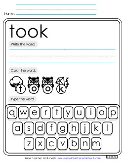 Write, Color, Type: Took Sight Words Individual Worksheet