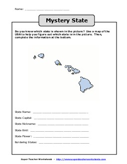 Mystery State: Hawaii States Worksheet