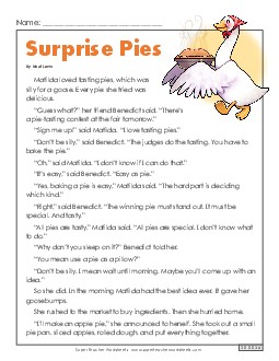 Surprise Pies 3rd Grade Reading Comprehension Worksheet