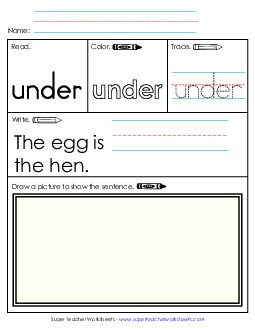 Worksheet 3: Under Sight Words Individual Worksheet