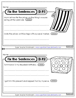 Fix the Sentences D-91 through D-95 Worksheet