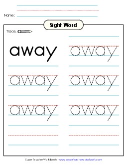 Trace the Word: Away Sight Words Individual Worksheet