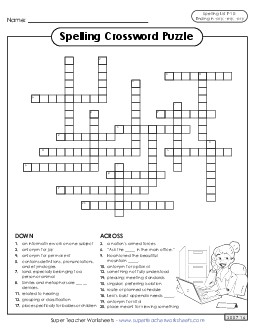 Crossword (F-10) Spelling F Worksheet