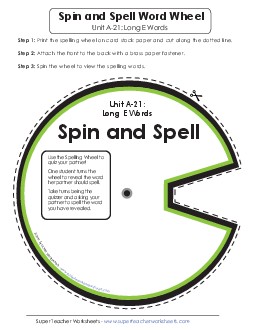 Spin and Spell (A-21) Spelling A Worksheet