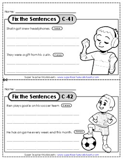 Fix the Sentences C-41 through C-45 Worksheet