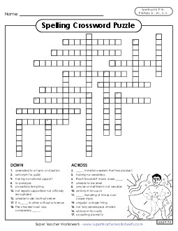 Crossword (F-18) Spelling F Worksheet