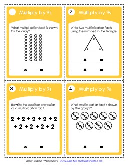 Task Cards: Multiplying by 9s Multiplication Worksheet