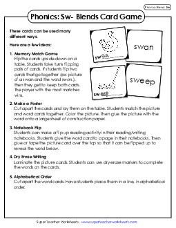 Phonics Card Game (Sw- Words) Phonics Blends Worksheet