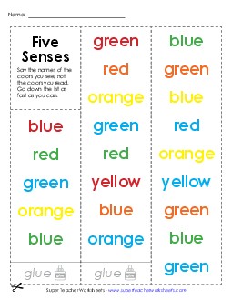 Sight: Stroop Test Brainteasers Worksheet