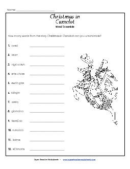 Word Scramble Book Christmas In Camelot Worksheet