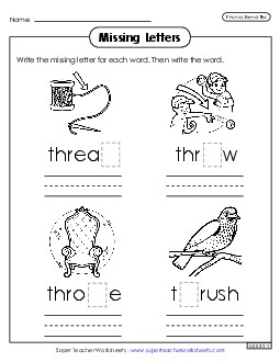 Missing Letters (Thr- Words) Phonics Blends Worksheet