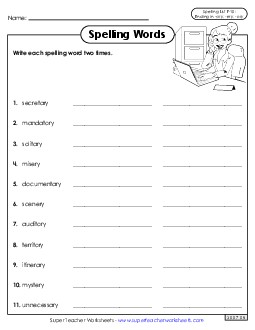 Write Words Twice (F-10) Spelling F Worksheet