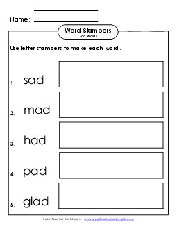 Letter Stampers (-ad) Word Families Worksheet