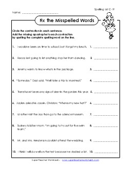 Fix the Mistakes (C-19) Spelling C Worksheet