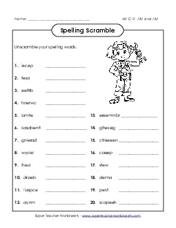 Unscramble the Words (C-2) Free Spelling C Worksheet