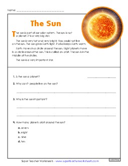 Sun Article (Short) 2nd Grade Reading Comprehension Reading Comp Short Worksheet