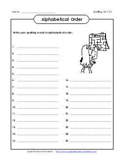 ABC Order: Write List (E-30) Spelling E Worksheet