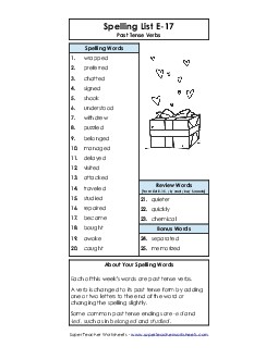 Spelling List (E-17) Spelling E Worksheet