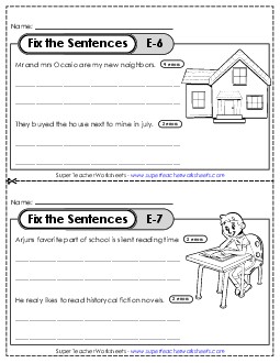 Fix the Sentences E-6 through E-10 Worksheet