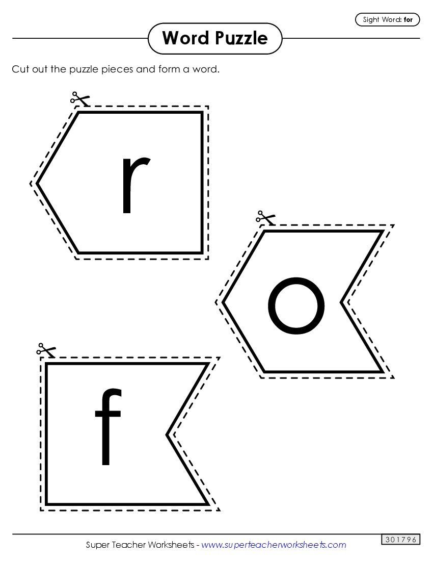 Word Puzzle: For Sight Words Individual Worksheet