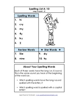 Spelling List A-10 Spelling A Worksheet