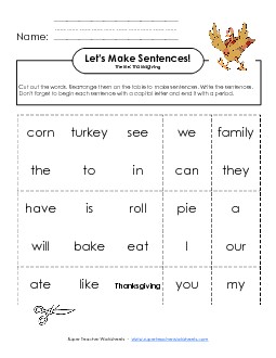 Build Sentences: Thanksgiving Worksheet