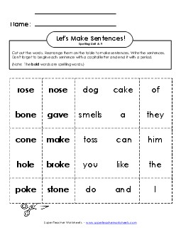 Let\'s Build Sentences (A-9) Spelling A Worksheet