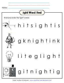 Circle the Words (-ight) Word Families Worksheet