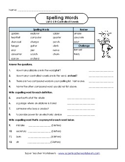 Question Worksheet (E-5) Spelling E Worksheet