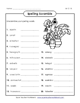 Unscramble (C-18) Spelling C Worksheet