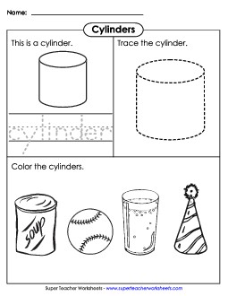 Cylinder: Trace & Color Solid Shapes Worksheet