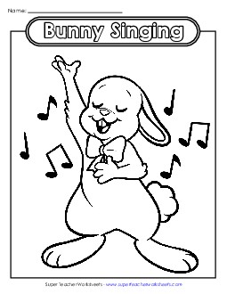 Coloring Page: Singing Easter Bunny Worksheet