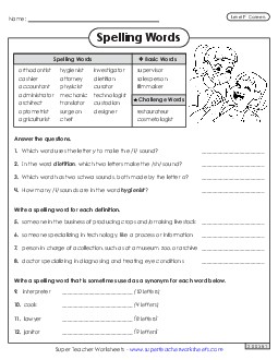 Question Worksheet (Careers) Spelling F Worksheet