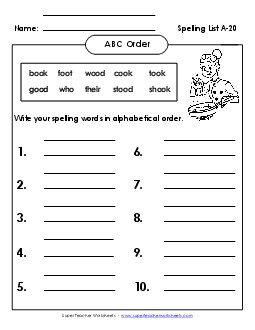 ABC Order: Full List (A-20) Spelling A Worksheet