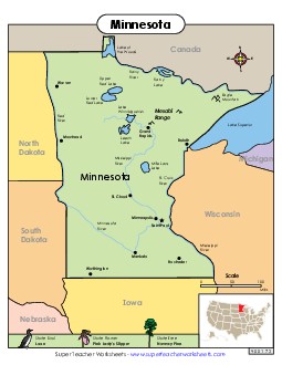 Map of Minnesota State Maps Worksheet