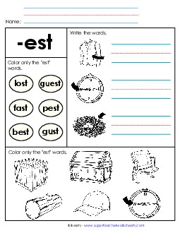 Worksheet 2 (-est Words) Word Families Worksheet