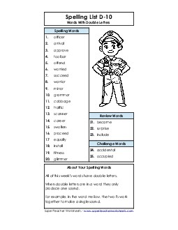 Spelling List D-10 Spelling D Worksheet