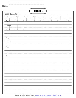 Uppercase J (Smaller Font Size) Alphabet Worksheet