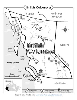 British Columbia Map (Black & White) Canada Worksheet