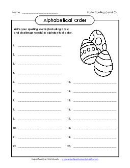 ABC Order: Write List (C-Easter)  Spelling C Worksheet