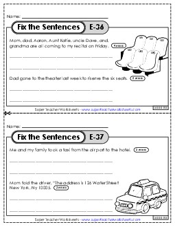 Fix the Sentences E-36 through E-40 Worksheet