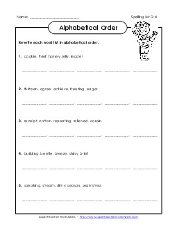 Alphabetical Order (D-4) Spelling D Worksheet